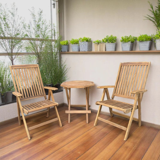 MICHELLE + CILACAP Outdoor Set (Teak Wood) | 2 Reclining Chairs with 1 Side Table (Octagonal)