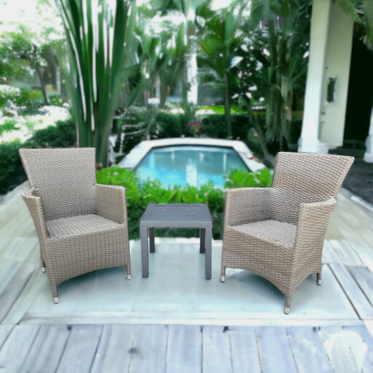 BRENTWOOD + VENICE Outdoor Set | 2 Wicker Chair with 1 Side Table