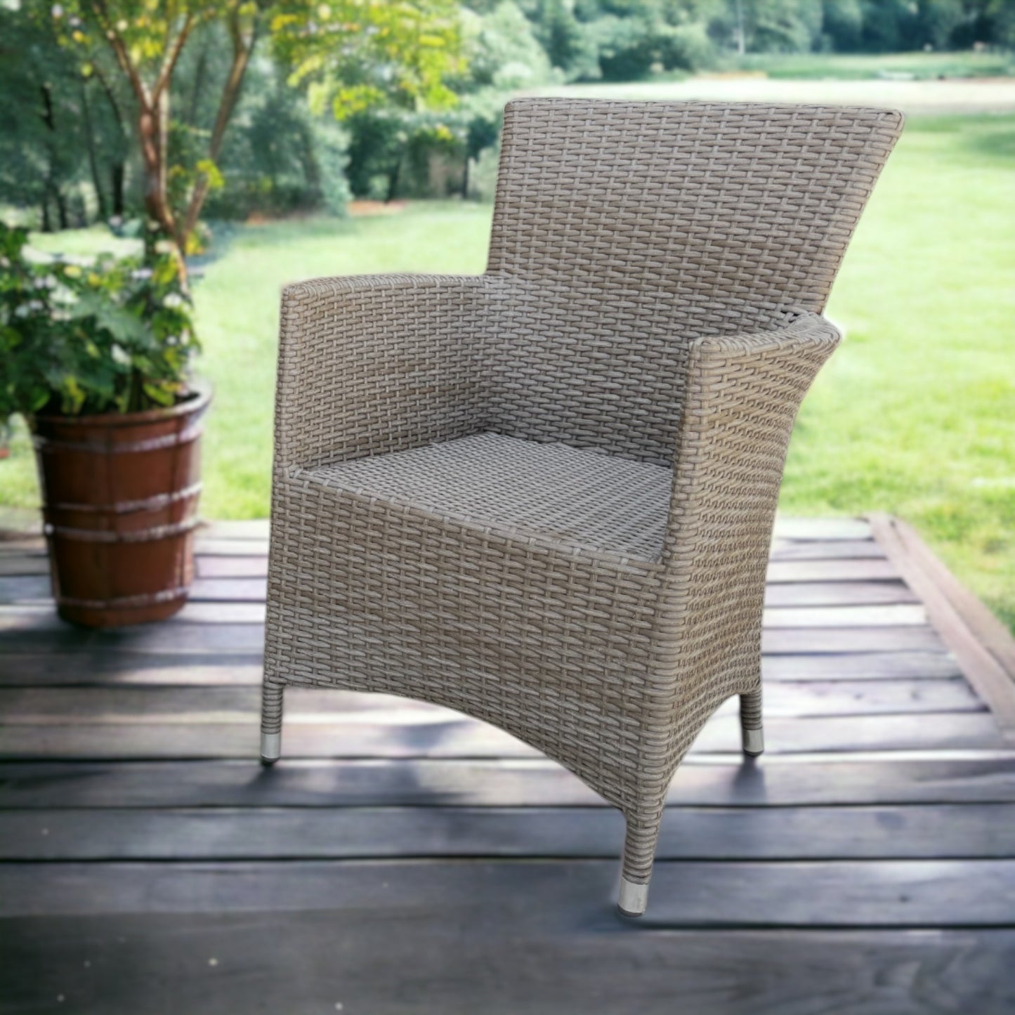 BRENTWOOD + PICNIC TABLE Outdoor Set | 2 Wicker Chairs with 1 Teak Wood Side Table (Square)