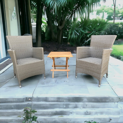 BRENTWOOD + PICNIC TABLE Outdoor Set | 2 Wicker Chairs with 1 Teak Wood Side Table (Square)