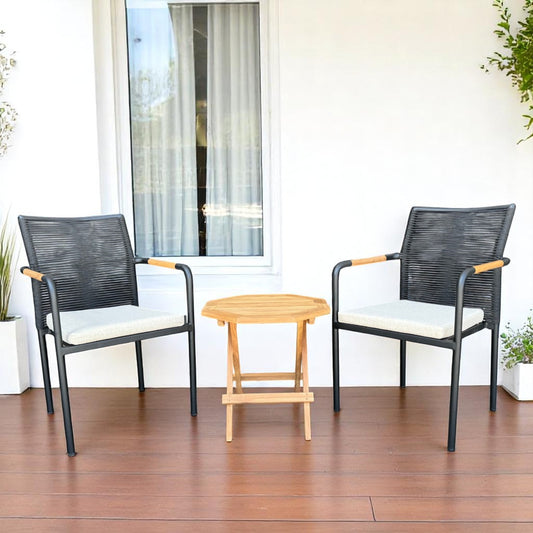 SKANÖR + PICNIC TABLE Outdoor Set | 2 Chairs with 1 Teak Wood Side Table (Octagonal)