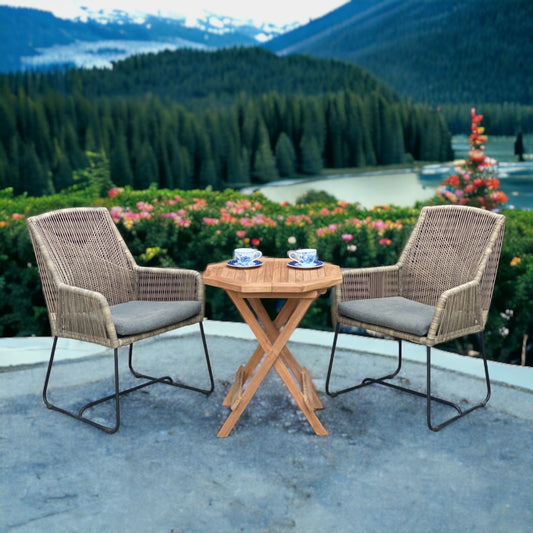 DENPASAR + CILACAP Octagonal Table | 2 Wicker Chair with 1 Teak Wood Side Table