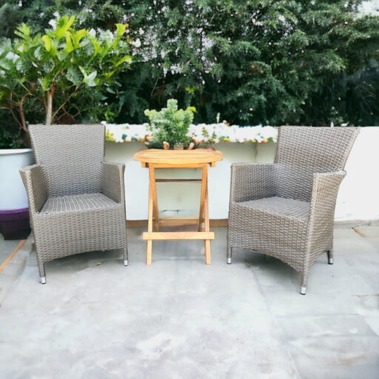 BRENTWOOD + CILACAP Outdoor Set | 2 Wicker Chair with 1 Teak Wood Side Table (Round)