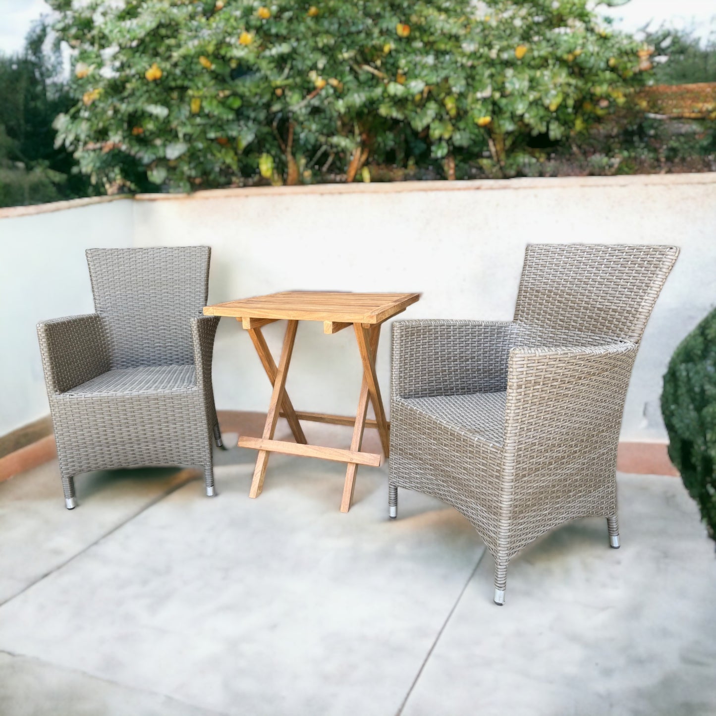 BRENTWOOD + CILACAP Outdoor Set | 2 Wicker Chair with 1 Teak Wood Side Table (Square)