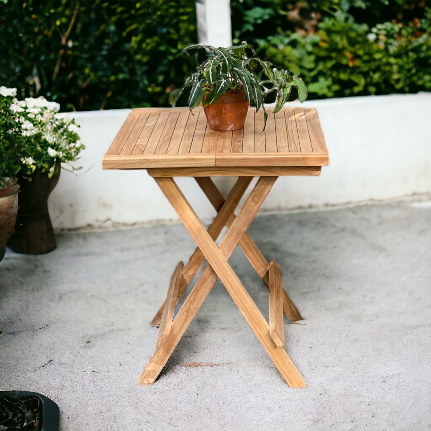 JAVA + CILACAP Square (Teak Wood) | 2 Wooden Chairs with 1 Side Table