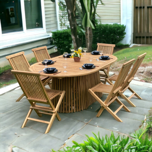 NUSA DUA + JAVA Outdoor Dining Set | 1 Large Dining Table with 6 Chairs (Teak Wood)