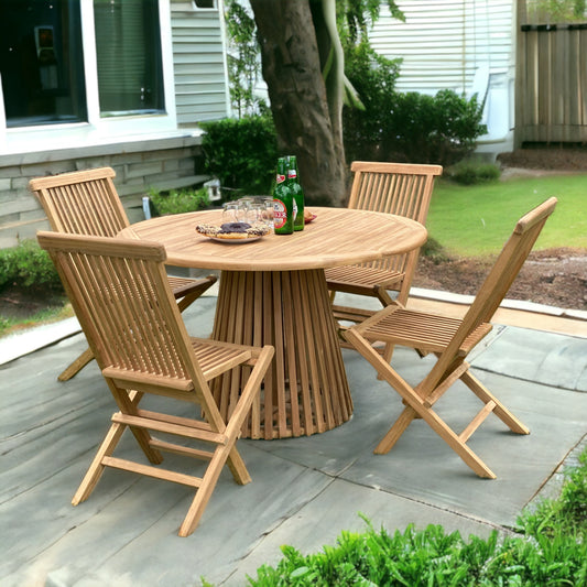 NUSA DUA + JAVA Outdoor Dining Set | 1 Round Dining Table with 4 Chairs (Teak Wood)