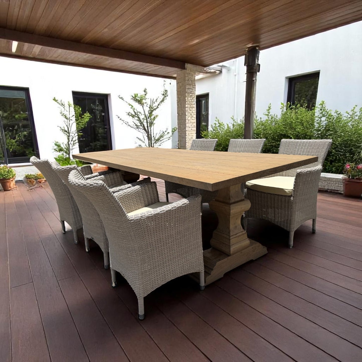 MAJAPAHIT + ATLANTIC Outdoor Dining Set (Sheltered) | 1 Dining Table with 6 Wicker Chairs