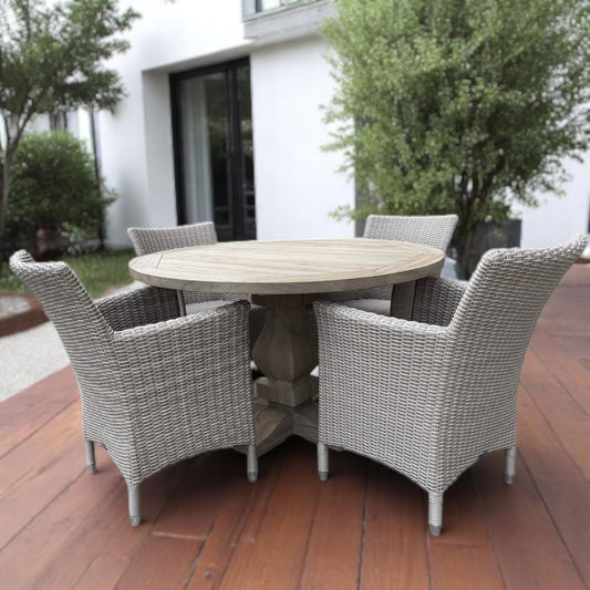 RHODE ISLAND + ATLANTIC Outdoor Dining Set | 1 Dining Table with 4 Wicker Chairs