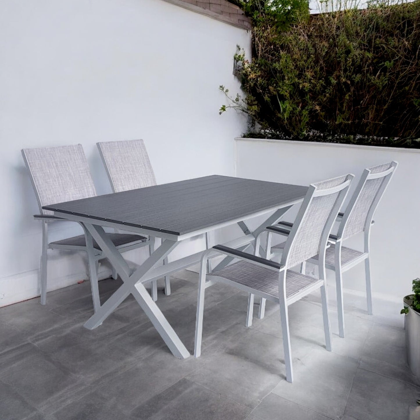 MILANO + PISA Outdoor Dining Set | Dining Table with 4 Armchairs (White)