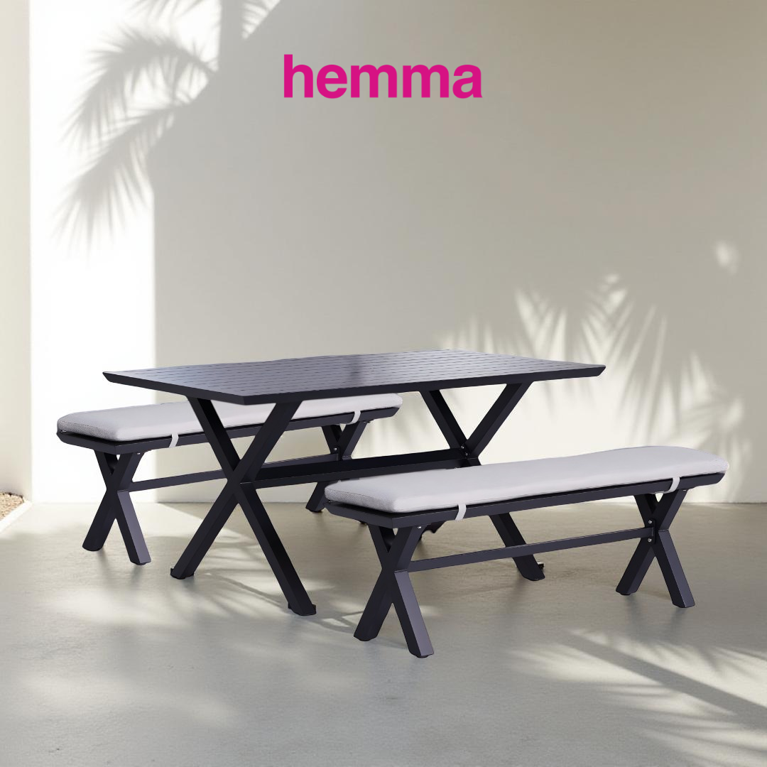 NARVIK+OSLO Outdoor Dining Set | 1 Dining Table with 2 Benches