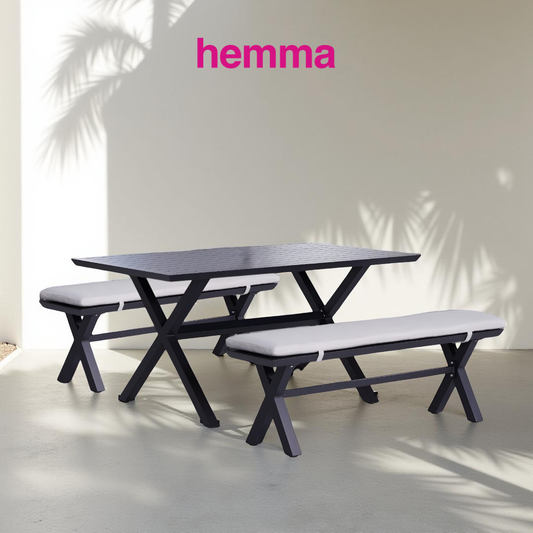 NARVIK+OSLO Outdoor Dining Set | 1 Dining Table with 2 Benches