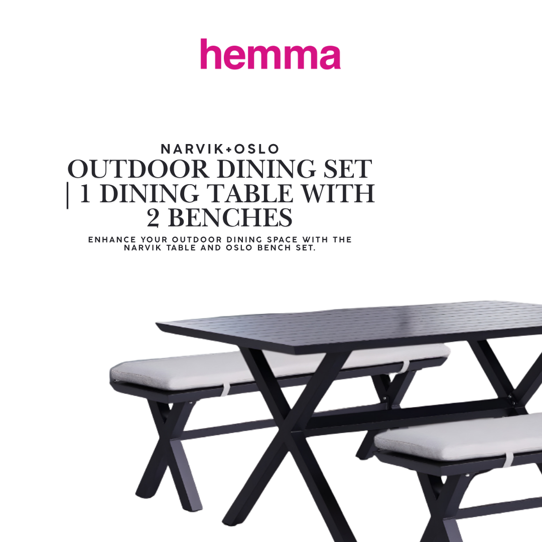 NARVIK+OSLO Outdoor Dining Set | 1 Dining Table with 2 Benches