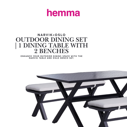 NARVIK+OSLO Outdoor Dining Set | 1 Dining Table with 2 Benches