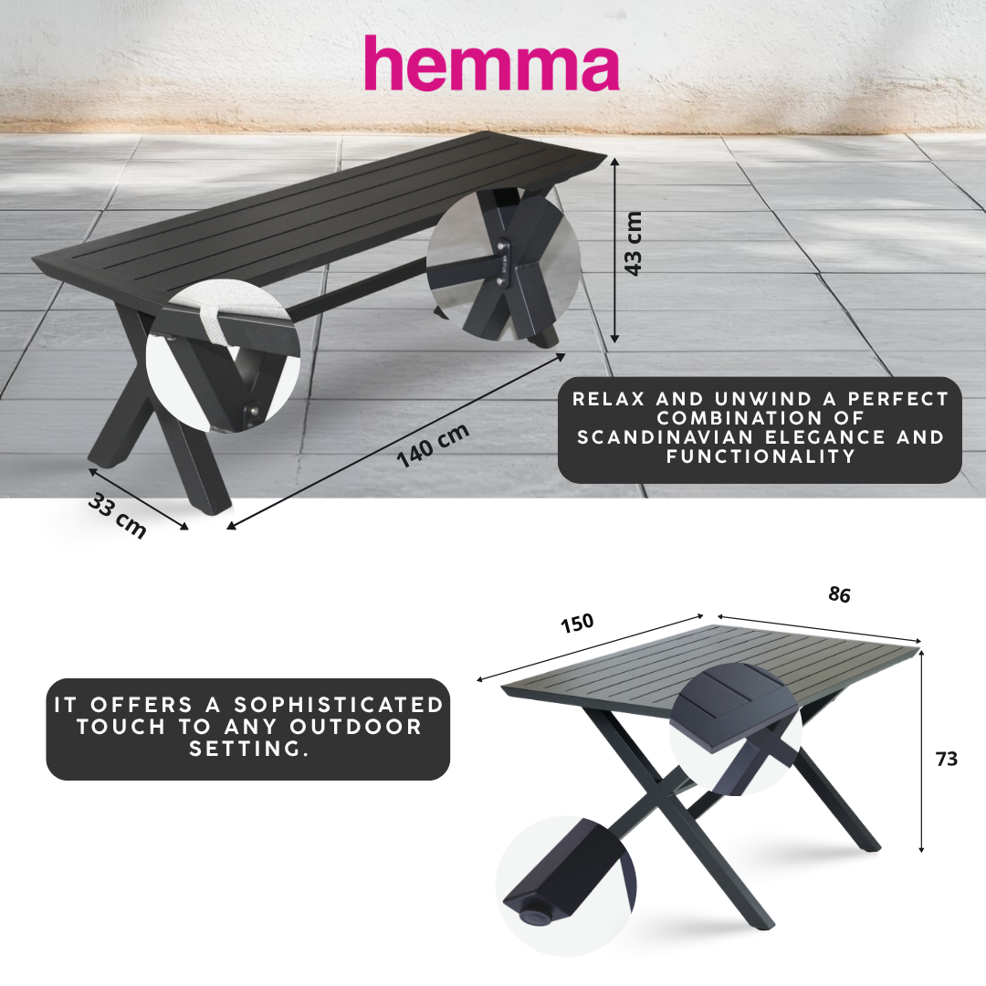 NARVIK+OSLO Outdoor Dining Set | 1 Dining Table with 2 Benches