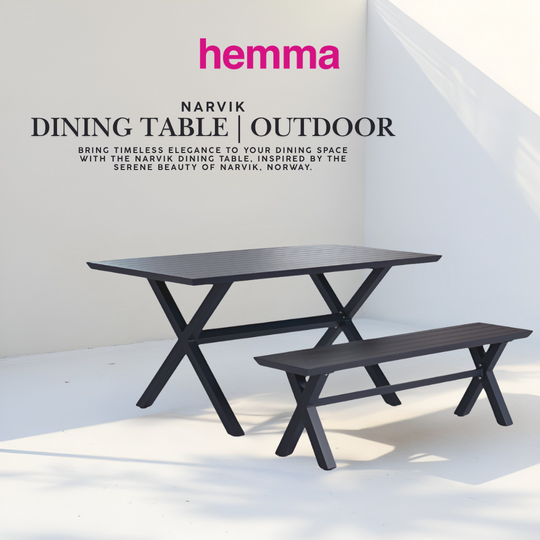NARVIK+OSLO Outdoor Dining Set | 1 Dining Table with 2 Benches