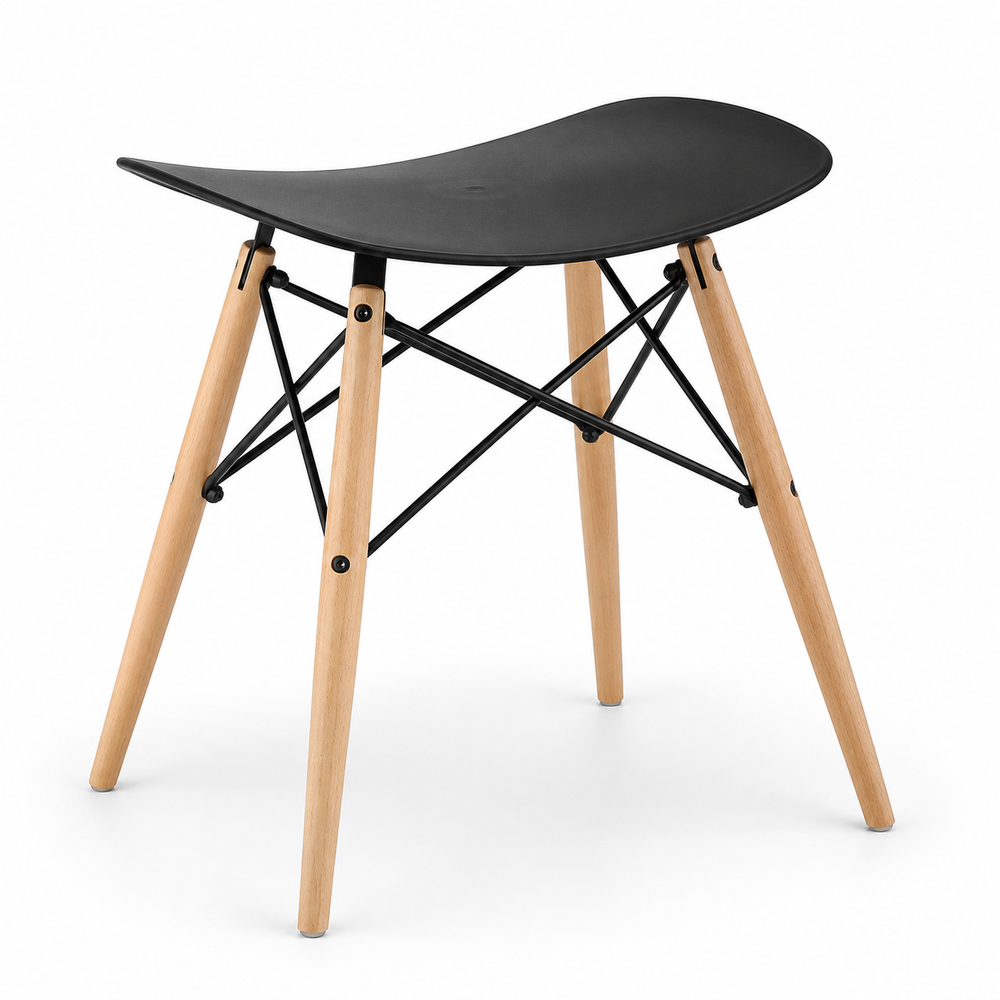 Saddle Stool with Wooden Legs | Black