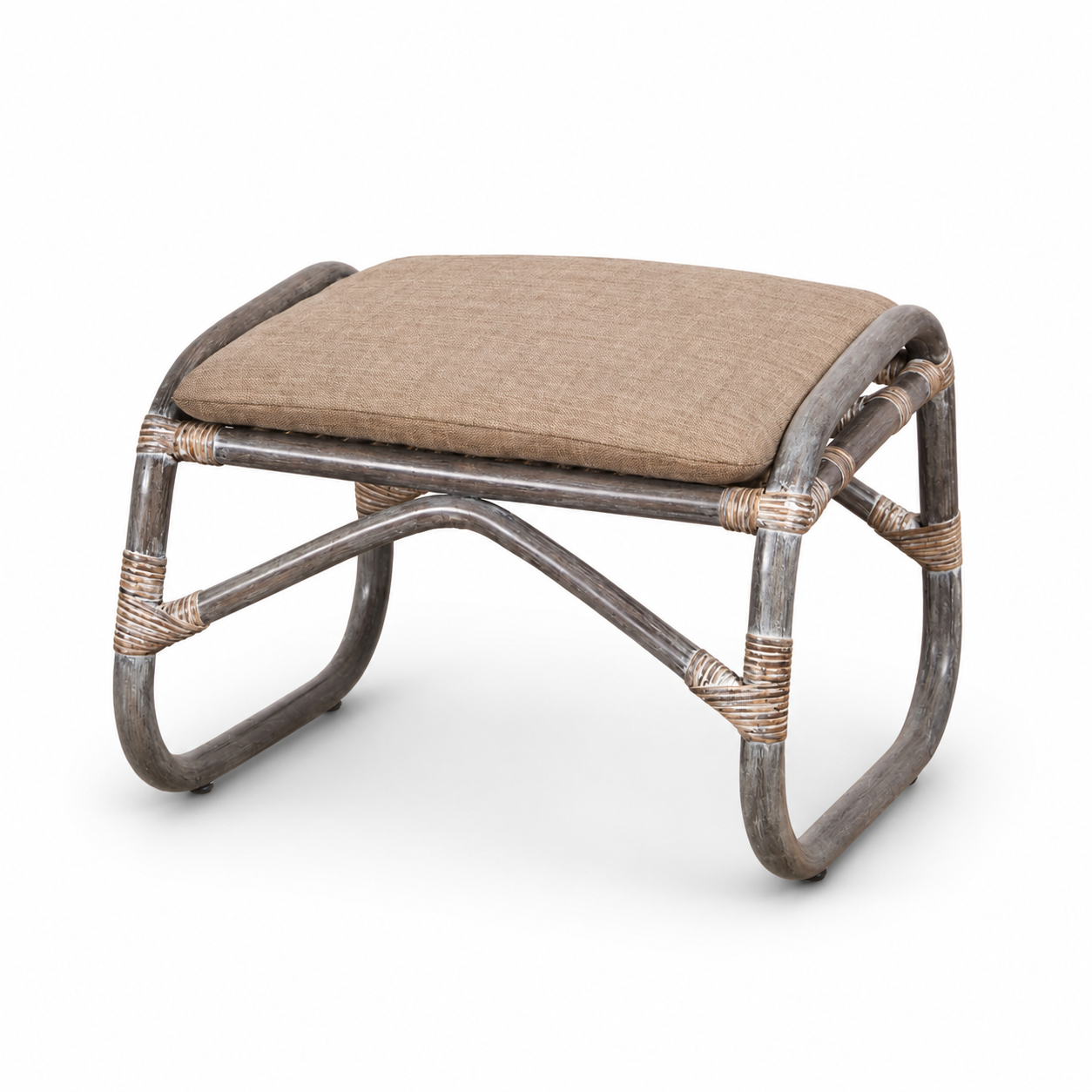 Serena Rattan Foot Stool | Grey Wash
