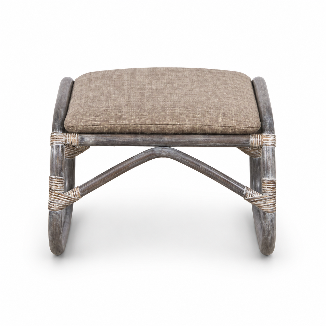 Serena Rattan Foot Stool | Grey Wash