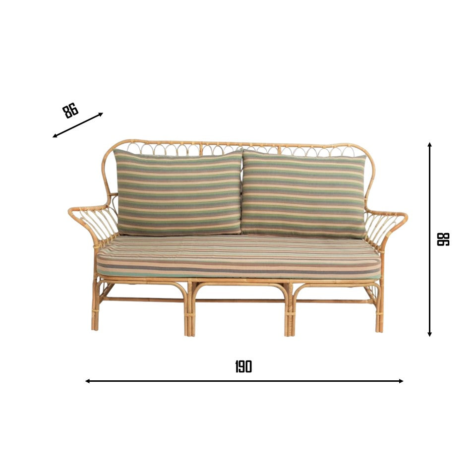 FREEMANTLE Rattan Sofa Set | Stripey Cushion