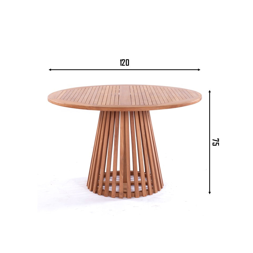 NUSA DUA + JAVA Outdoor Dining Set | 1 Round Dining Table with 4 Chairs (Teak Wood)