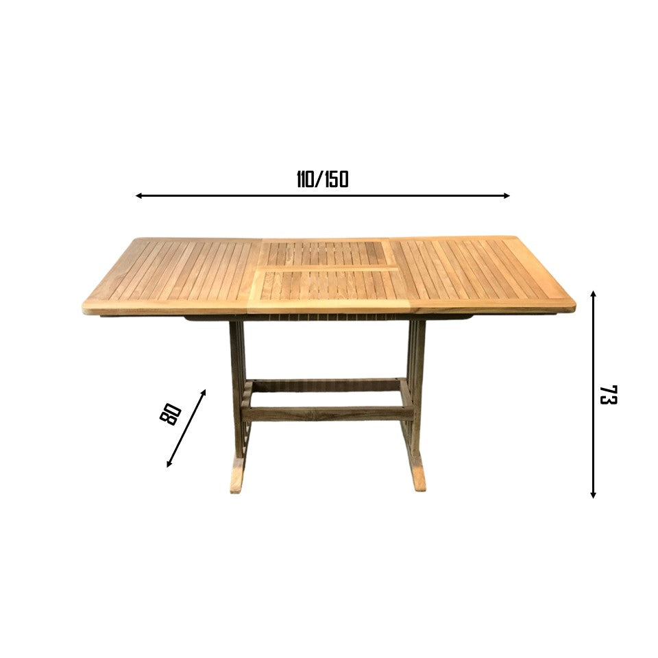 MINI LANDSORT + HÖLLVIKEN Outdoor Dining Set | Extendable Teak Wood Dining Table with 6 Armchairs