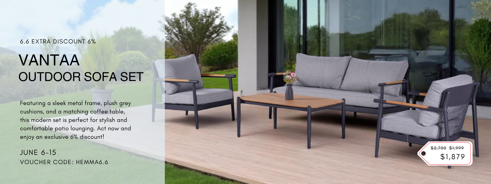 Vantaa Outdoor Sofa Set – Modern Gray Patio Furniture with 6.6% Extra Discount for Stylish Outdoor Lounging