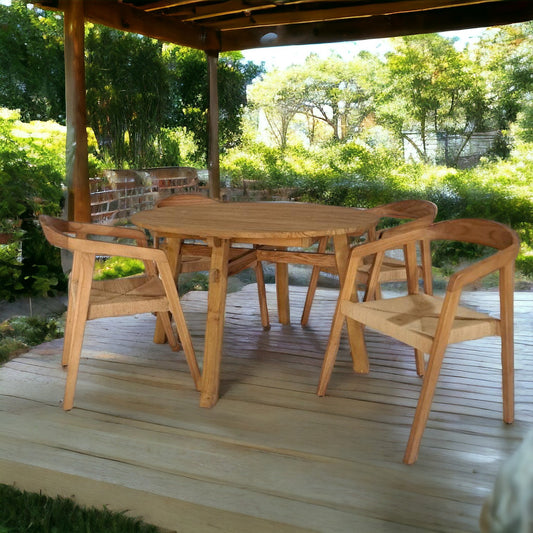 SEMARANG Outdoor Dining Set | 1 Round Table (Teak Wood) with 4 Armchair