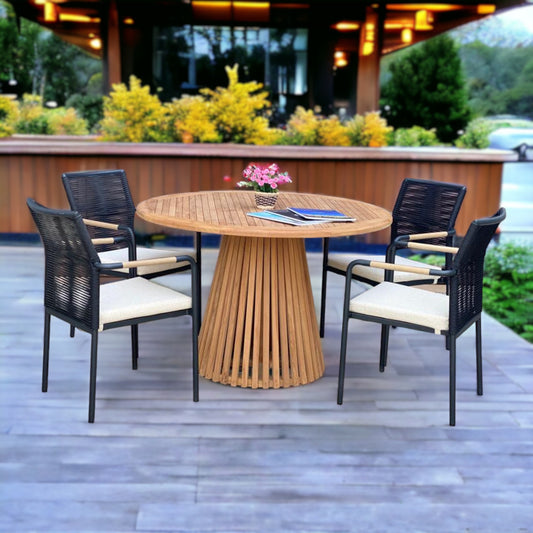 NUSA DUA + SKANÖR Outdoor Dining Set | Teak Wood Dining Round Table with 4 Armchairs