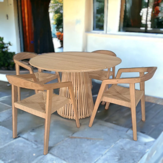 KEDIRI + SEMARANG Outdoor Dining Set | Teak Wood Dining Round Table with 4 Armchairs