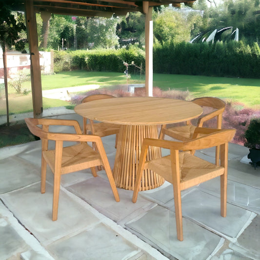 KEDIRI + SEMARANG Outdoor Dining Set | Teak Wood Dining Round Table with 4 Armchairs