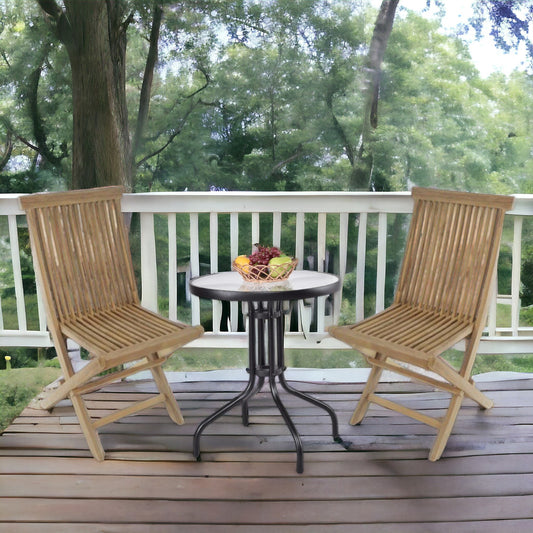 CAPRI + JAVA Cafe Set | 1 Glass Table with 2 Teak Wood Armchairs