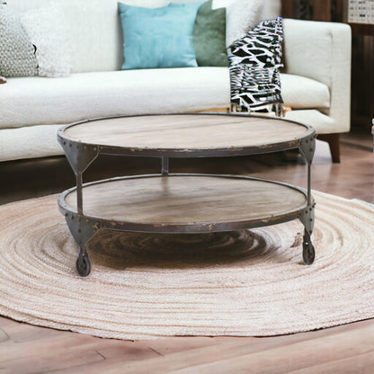 BOMBAY Round Coffee Table | Wrought Iron and Reclaimed Wood