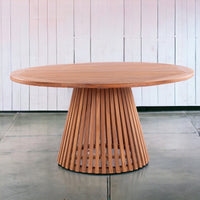 NUSA DUA + JAVA Outdoor Dining Set | 1 Round Dining Table with 6 Armchairs (Teak Wood)