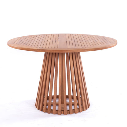 NUSA DUA + HÖLLVIKEN Outdoor Dining Set | Teak Wood Dining Round Table with 4 Armchairs