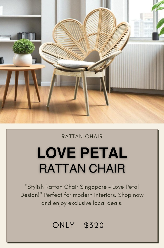 LOVE Petal Rattan Chair featuring a flower-shaped backrest, handcrafted from natural rattan for elegant indoor seating
