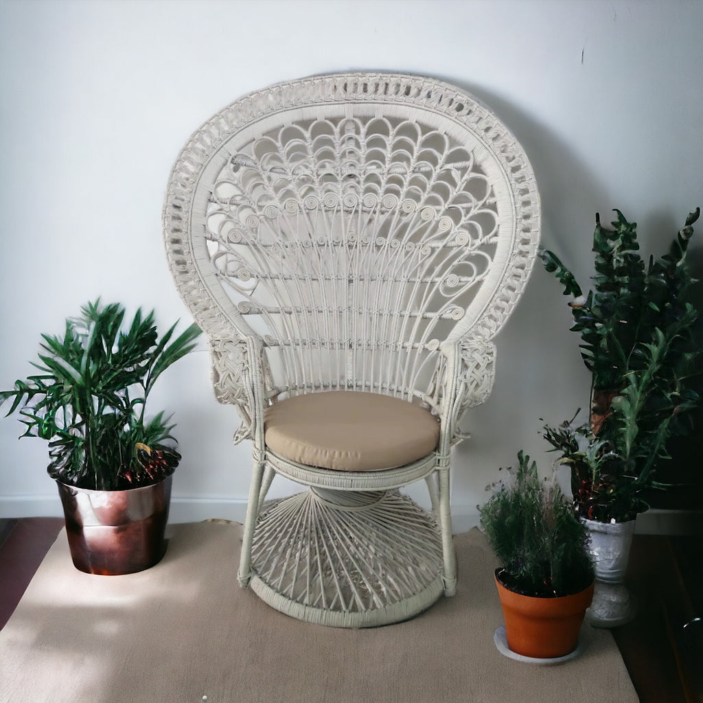 Grand Peacock Rattan Chair | White