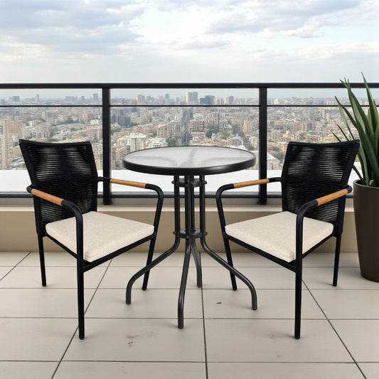 SKANÖR + CAPRI Balcony Set | 2 Armchairs with 1 Glass Table