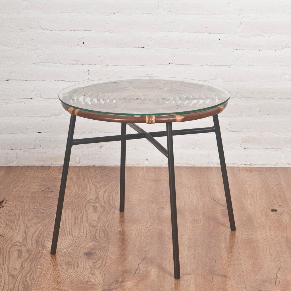 rattan side table with metal legs