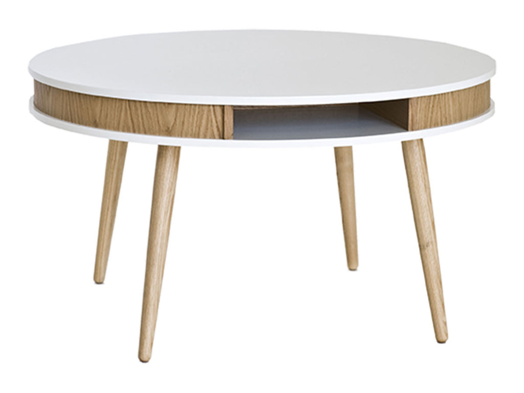Hugo Affordable Designer Round Coffee Table, oak/white