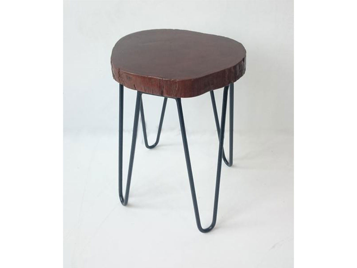 JAVA stool or side table with teak slab and wrought iron.