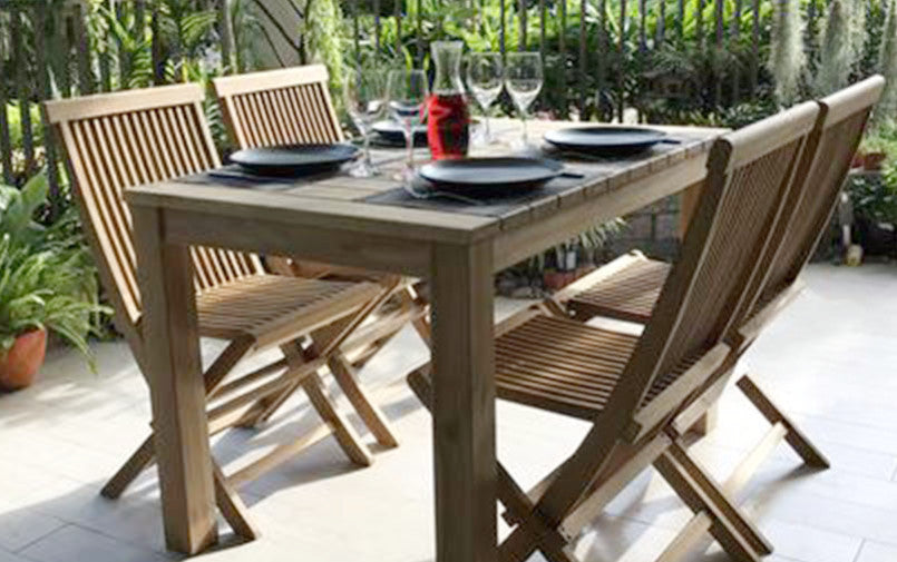 Vito rectangular teak wood outdoor dining table 120x80cm with 4 folding chair