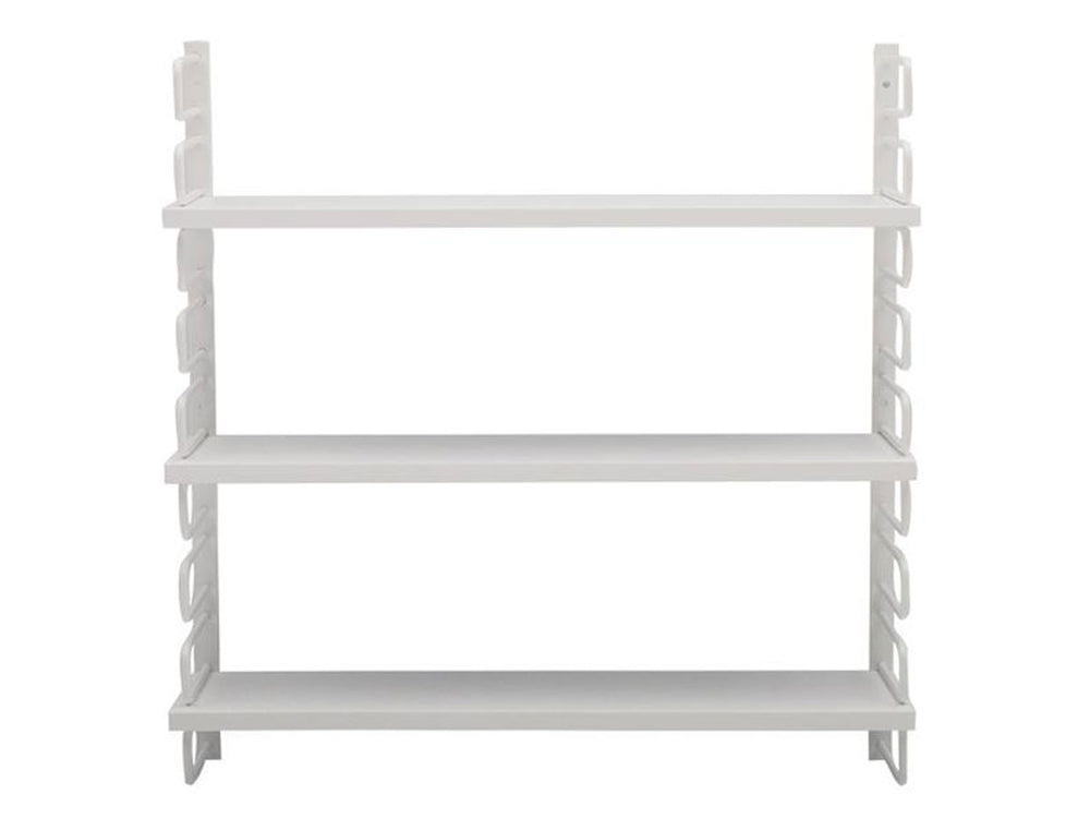 white metal string inspired wall shelves