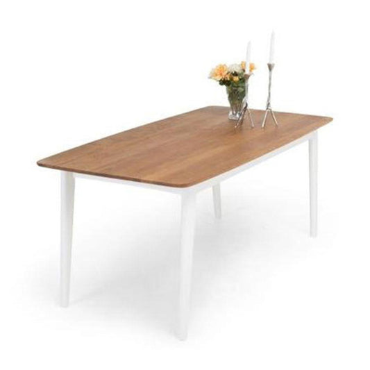 scandinavian oak top dining table with white legs