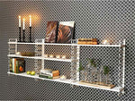 white metal string inspired wall shelves