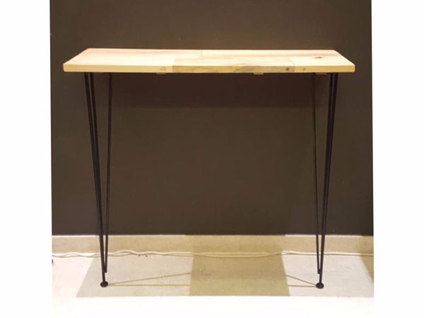 pin legged console table with wooden top