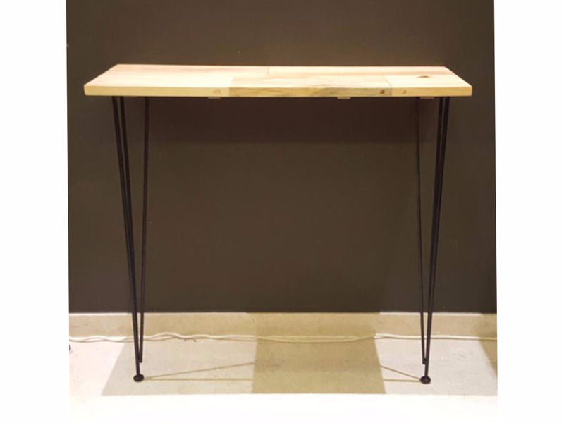 pin legged console table with wooden top
