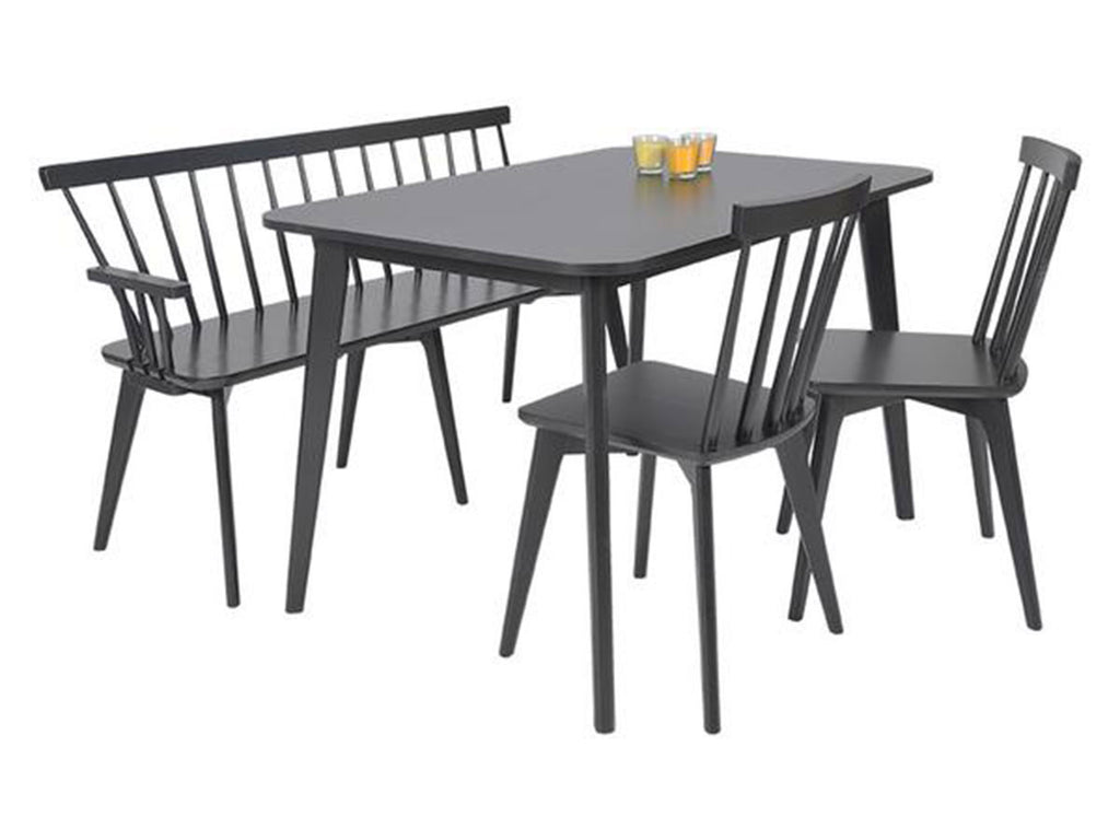 Scandinavian style Black wooden dining set with bench and chairs
