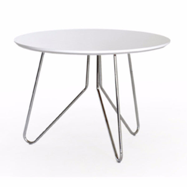 white round side table with steel hairpin legs