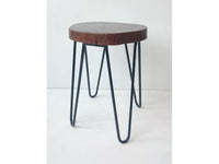 JAVA stool or side table with teak slab and wrought iron.
